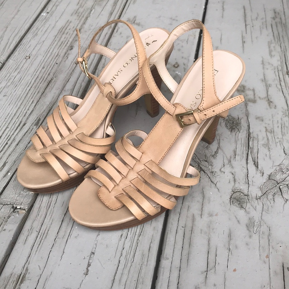 Franco Sarto Cream Tan Beige Strappy Sandal Heels